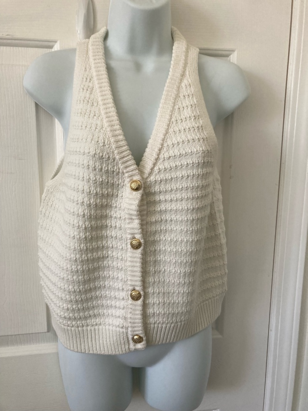 Song of Style Cream Knit Sleeveless Button Front Top